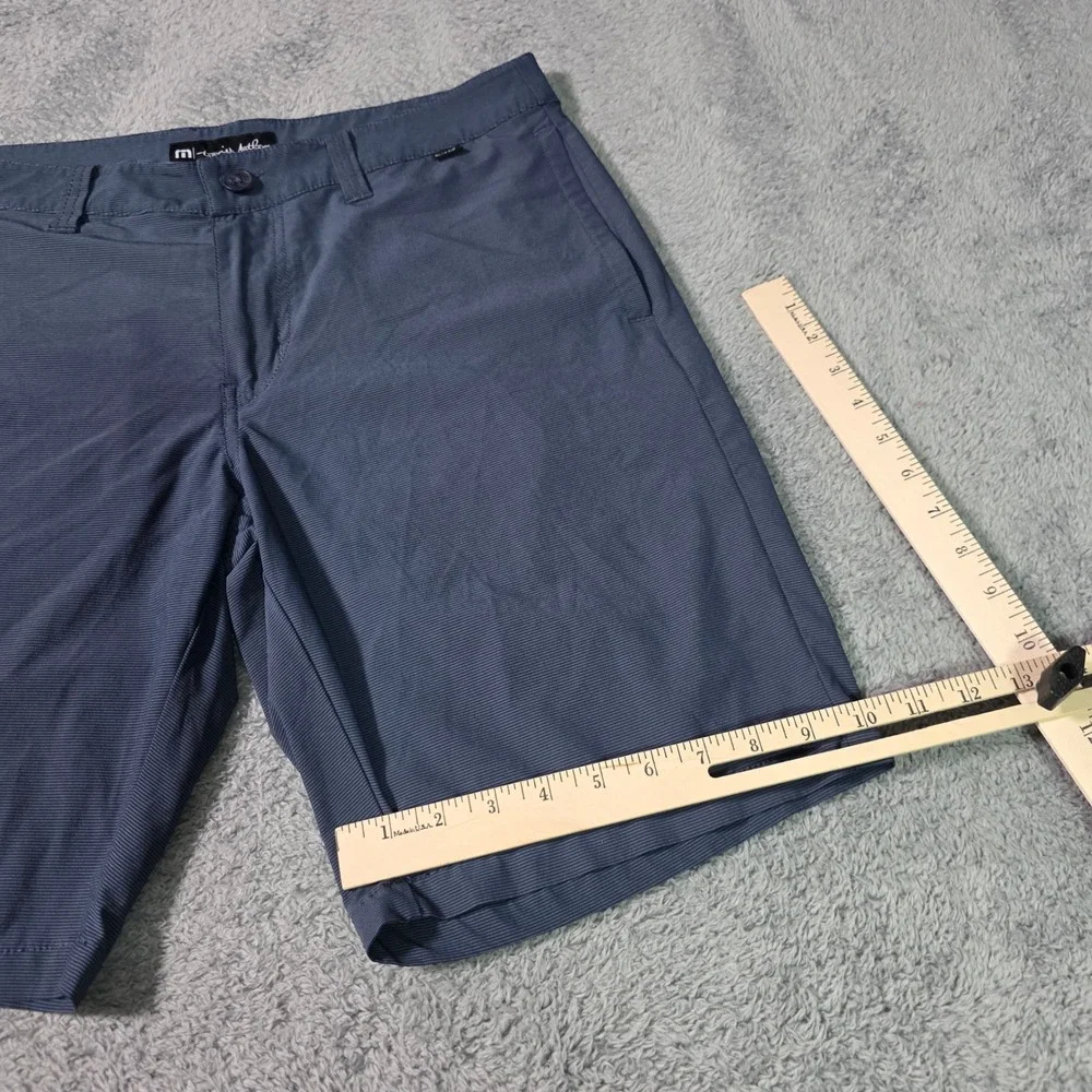 TravisMathew Mens 34 Performance Shorts Blue Micro Stripe Stretch Golf Casual